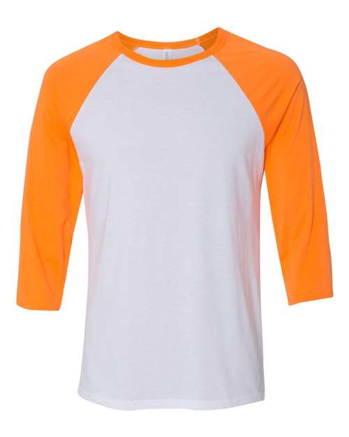 Three-Quarter Sleeve Baseball Tee - White/ Neon Orange -   -