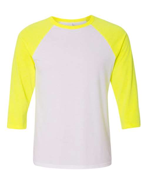Three-Quarter Sleeve Baseball Tee - White/ Neon Yellow -   -
