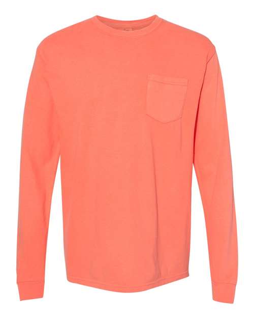 Garment-Dyed Heavyweight Long Sleeve Pocket T-Shirt - Bright Salmon -   -