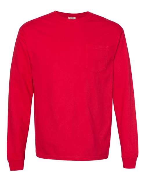 Garment-Dyed Heavyweight Long Sleeve Pocket T-Shirt - Red -   -